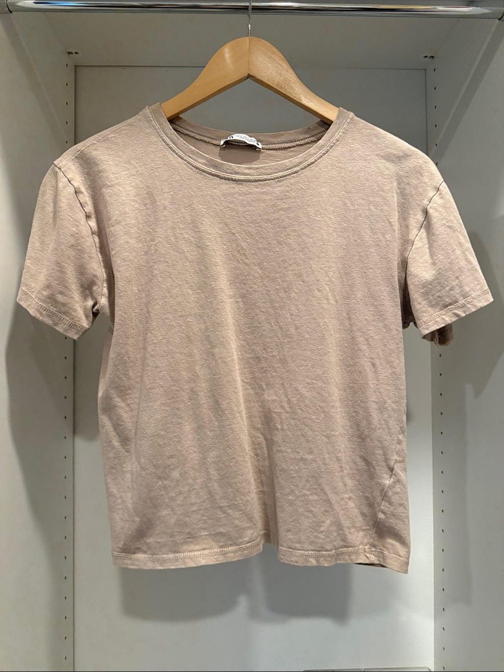 Zara Neutral Beige Crewneck Tee
